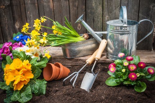 Patio cleaning in Hackney Marshes on a weathered garden paving area